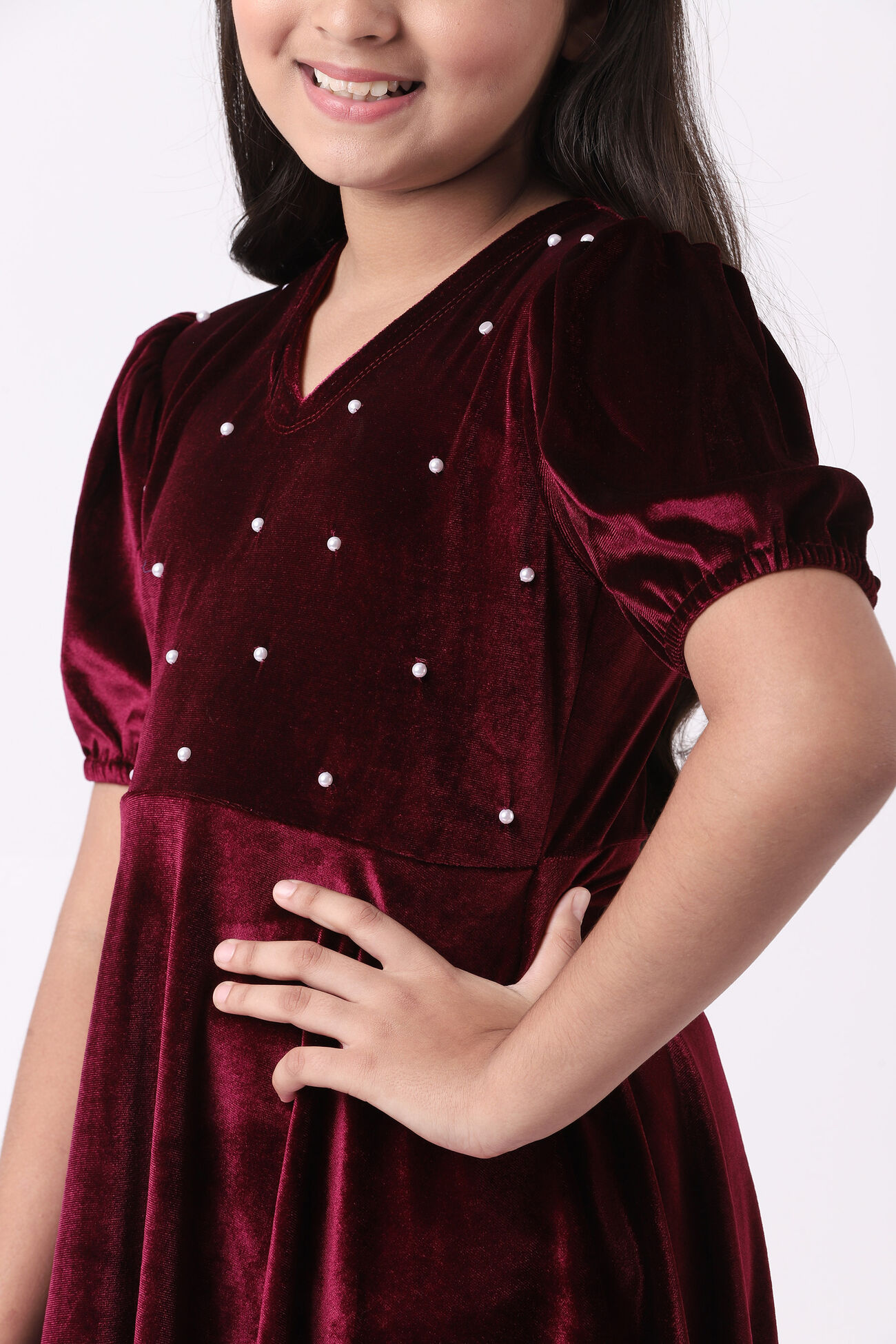 Burgundy Solid Flared Dress, Burgundy, image 5